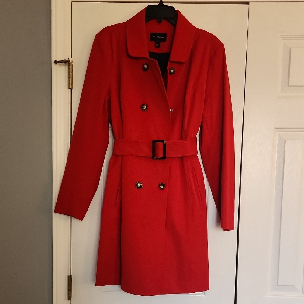 Women's Red Belted Trench Coat